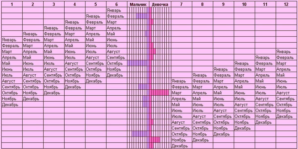 Схема беременности пола ребенка
