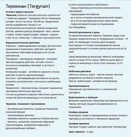 Лечение тержинаном при грудном вскармливании