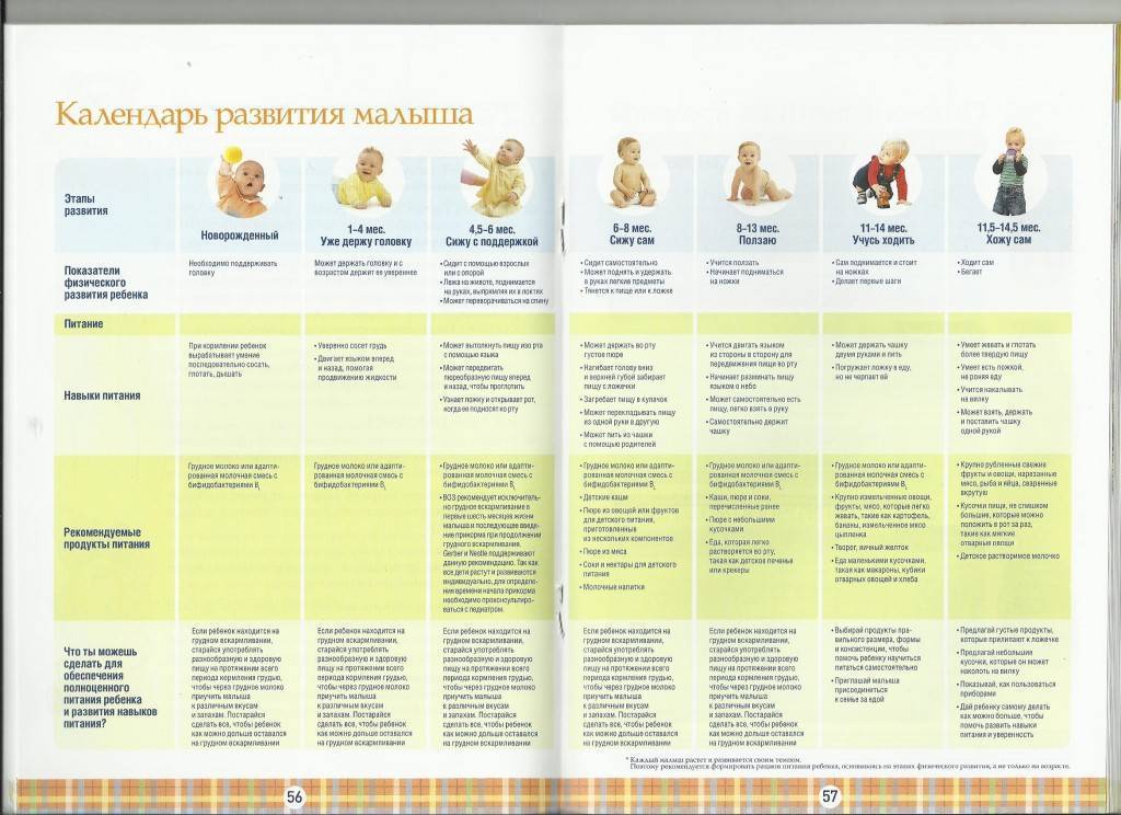 Календарь развития ребенка от 0 до 1 года по месяцам в таблице и от 1 до 3 по годам